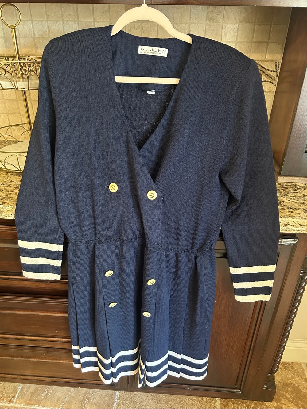 St. John Navy Dress with White Stripe Accents